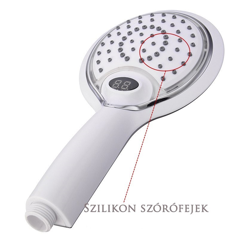 Színváltós LED zuhanyfej digitális hőmérővel