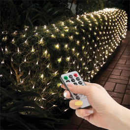 Távirányítós LED-es fényháló - 100 db melegfehér LED-del (1,5 x 1,5 m)