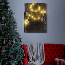 Karácsonyi kandalló LED-es fali hangulatkép, 30x40 cm