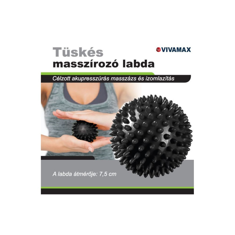 VivaMax Tüskés masszírozó labda 7,5 cm (fekete)