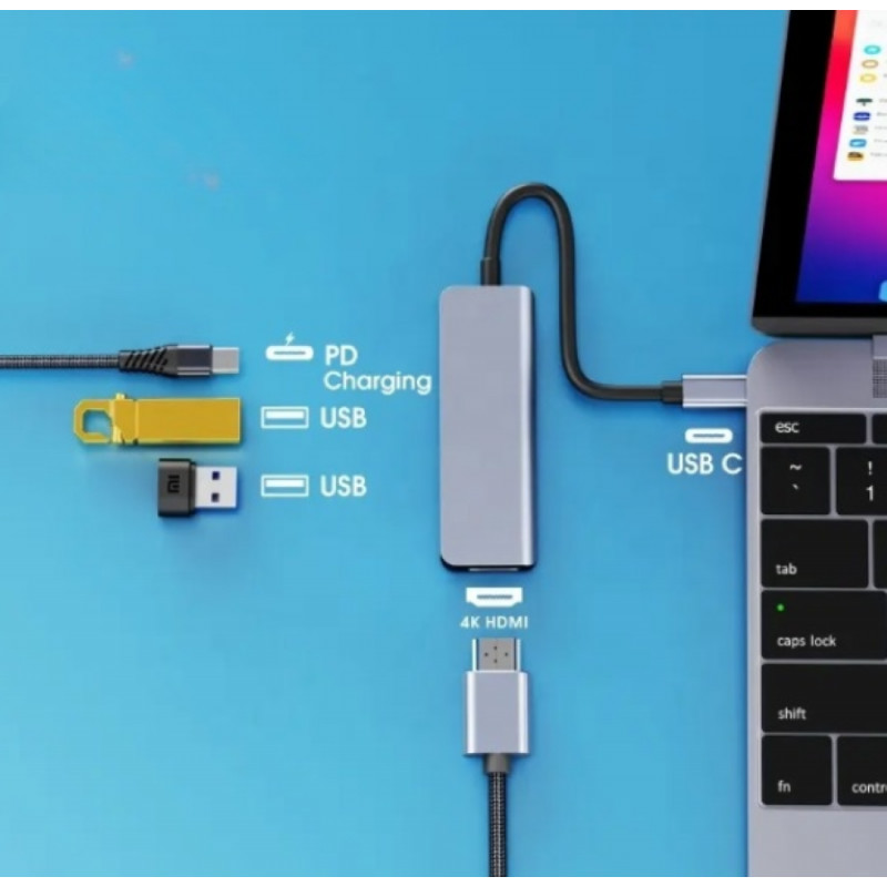 C típusú 4 portos USB Hub 3.0–4K HDMI 