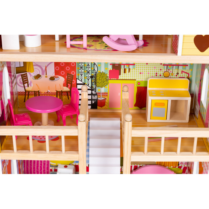 Fa baba ház bútor 3 emelet Ecotoys - gyerekszoba kiegészítők, minőségi fa játékok, baba ház berendezés