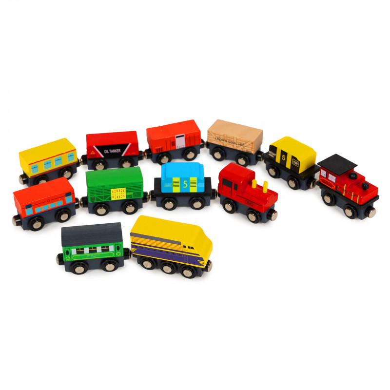 Fa vasúti vonat, 13 elemes, gyerekeknek, játék, kiegészítők, kreatív, szórakoztató, vasút modell, fa játék, vonatpálya