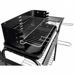 Kerti grill, fém polcokkal, állítható rács, görgők
