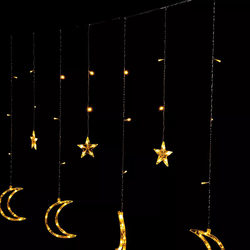Holdfény, csillagok, karácsonyi fények, függöny, 96LED fényfüzér