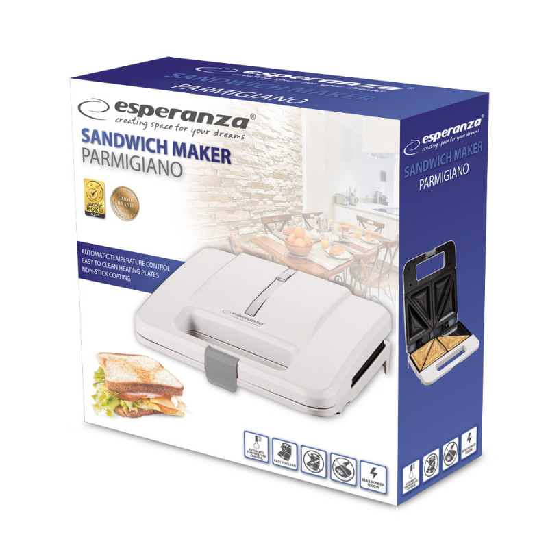 Esperanza 1000W Parmigiano White Sandwich Maker - Elektromos pirító, grill és szendvicssütő - EKT010W