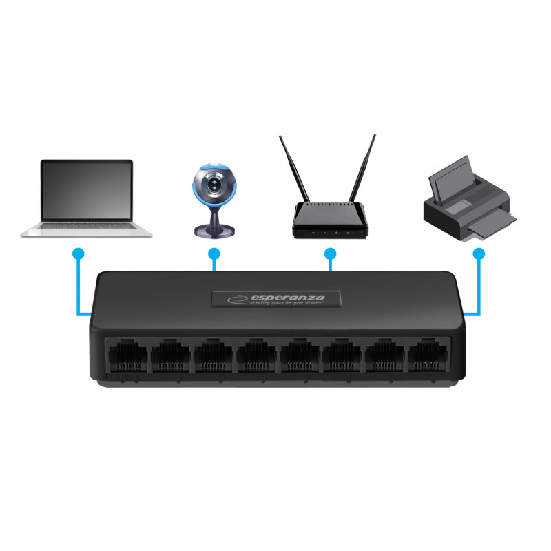 Esperanza 8 portos Ethernet switch Nova technológiával 10/100/1000 - Hálózati kapcsoló - ENS104