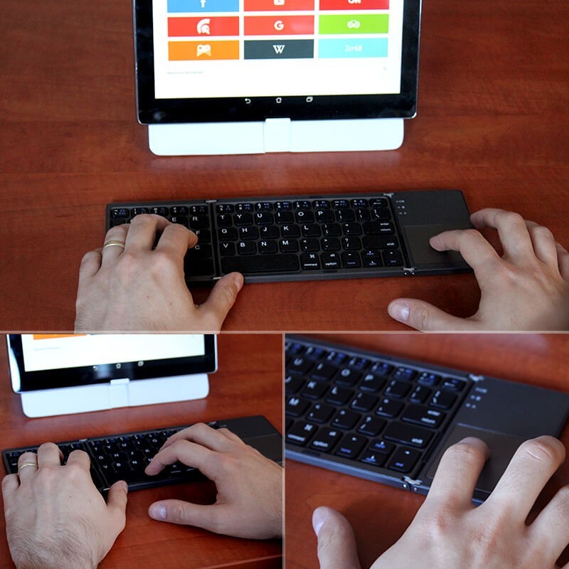 Hordozható, összecsukható Bluetooth billentyűzet touchpaddal