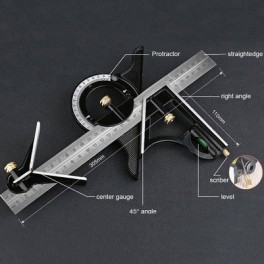 Kombinált derékszög - vízmérték - szögmérő - vonalzó