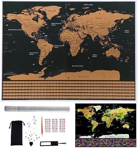Világtérkép, kaparós térkép (extrákkal)