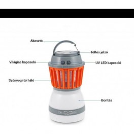 Napelemes hordozható szúnyogirtó lámpa, kemping lámpa állítható fényerővel
