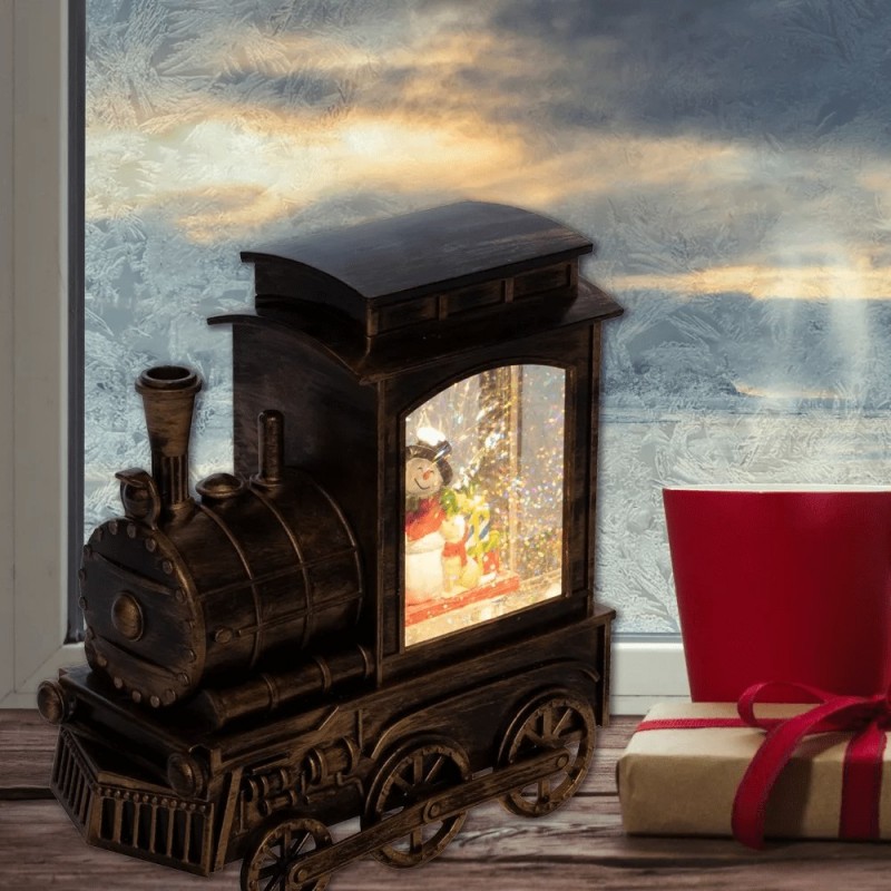 Karácsonyi mozdony dekoráció vízkeveréssel, csillámokkal 