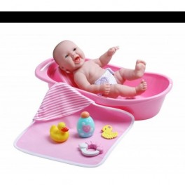 Berenguer Újszülött játékbaba fürdőköpenyben káddal - 33 cm - rózsaszín