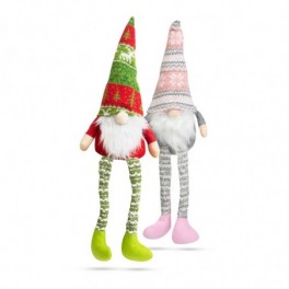 Karácsonyi skandináv manó dísz lábakkal, rózsaszín és zöld színű