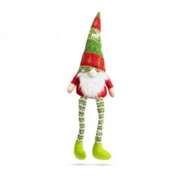 Karácsonyi skandináv manó dísz lábakkal, rózsaszín és zöld színű