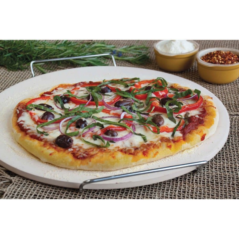 Pizzasütő kő lap, állvánnyal - 33 cm (Perfect Home)