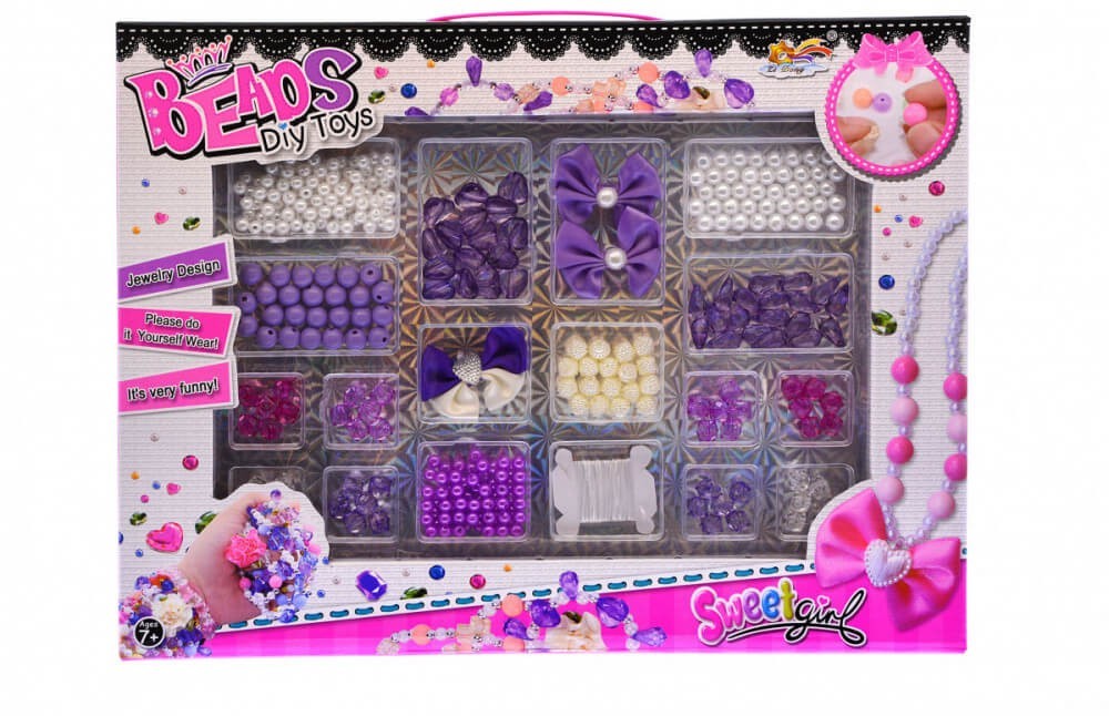 Gyöngy készlet kislányoknak lila-fehér (36 x 28 cm tükrös hátfalú dobozban)