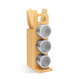 Mágneses fűszertartó - bambusz eszköz szettel (7 részes - 80 x 135 x 275 mm)