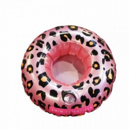 Swim Essentials Felfújható, vízen úszó italtartó - rózsaszín, leopárd mintás