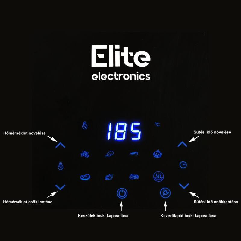 Elite Electronics 7,7 L-es olaj nélküli forró levegős fritőz (Air Fryer) digitális kijelzővel