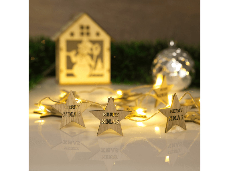 Csillag alakú karácsonyi fa csipesz melegfehér LED-del