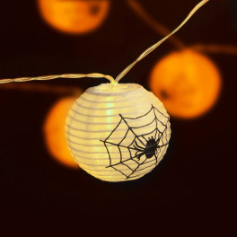 Halloween-i pókos, fehér lampion fényfüzér (7,5 × 165 cm)