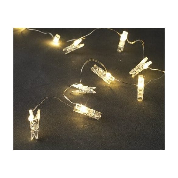 Karácsonyi LED dekor csipesz - 10 LED - melegfehér - 2 x AA 3 db