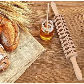   Karácsonyi mintás sodrófa - díszítő nyújtófa kekszekhez és süteményekhez