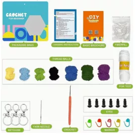   Kezdő állatos horgolókészlet - Kreatív DIY kézműves csomag gyermekeknek és felnőtteknek