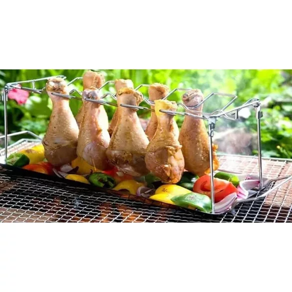Csirkecomb grilltartó állvány rozsdamentes acélból, BBQ sütéshez és grillezéshez