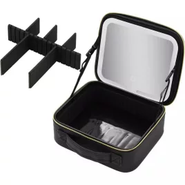   Kozmetikai táska beépített LED-es sminktükörrel - fekete színben, utazáshoz és mindennapi használatra