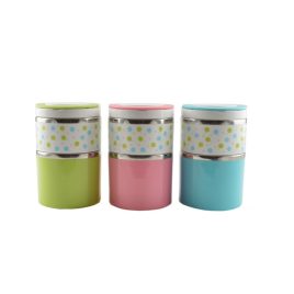   Ételhordó virágos mintás, 2 részes ételtároló szett piknikhez vagy munkába