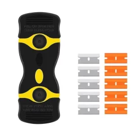   Többcélú kaparó eszköz kétféle pengével, citromsárga színben, különböző felületek tisztításához és karbantartásához