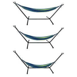   Kerti függőágy fém állvánnyal, 200x150 cm méretben kültéri pihenéshez