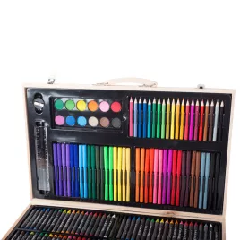   Festőkészlet 180 db-os, fa tartótáskában, kreatív művészeti eszközök gyűjteménye