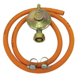   LPG Alap Készlet PB Gázpalackhoz - 1 db 30mBar PB Reduktor (1 kg/h), 1 m Tömlő, 2 db Csőbilincs (Olasz)
