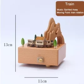   Fa zenedoboz kisvonat - Dekoratív és zenélő fa kisvonat ajándék vagy gyűjtemény számára