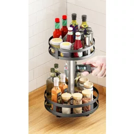   Kétszintes kerek konyhai fűszertartó állvány helytakarékos tároláshoz