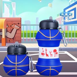   Összecsukható kosárlabda alakú Sports vizes palack sportoláshoz és utazáshoz