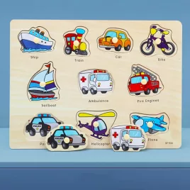   Montessori fejlesztő fa puzzle játék Járművek gyerekeknek 1