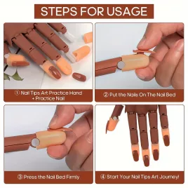   Manikűr edzőmodell kéz rugalmas ujjakkal - Állítható körömdíszítő gyakorló bábu, hipoallergén körömtechnikus eszköz szorítóval, 100 db körömtippet tartalmaz kezdőknek és profiknak, professzionális manikűr gyakorló eszköz