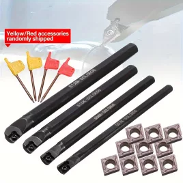   4db 7/8/10/12mm SCLCR 95° esztergáló fúrószár szerszámtartó készlet + 10db CCMT0602 forgácsoló penge + 4db T8 csavarkulcs készlet esztergáláshoz