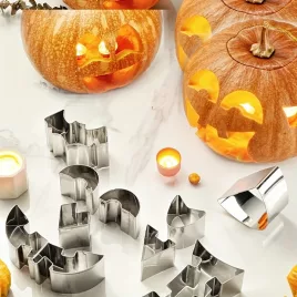   10 darabos Sinzaz Halloween tökfaragó rozsdamentes acél formakészlet - Tökéletes DIY sütéshez és díszítéshez, különböző tök méretekhez alkalmazkodik