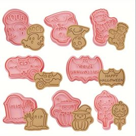   8 db-os Halloween süti kiszúró készlet, tartós műanyag kekszformák sütéshez és dekoráláshoz