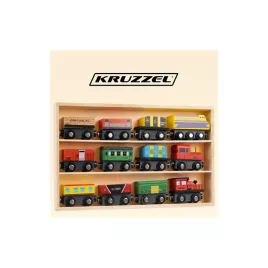   Fa vasút szett - 12 darabos készlet, Kruzzel 23522 gyermekjátékhoz