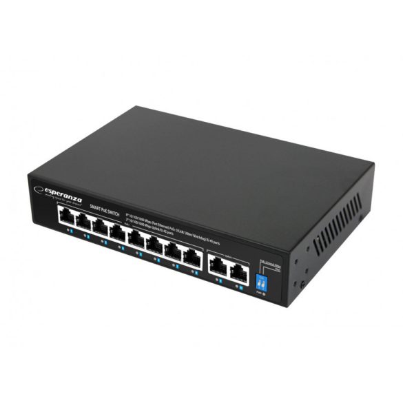 Esperanza 8 portos PoE switch 10/100/1000 Matrix-szal és 2 uplink porttal - ENS108