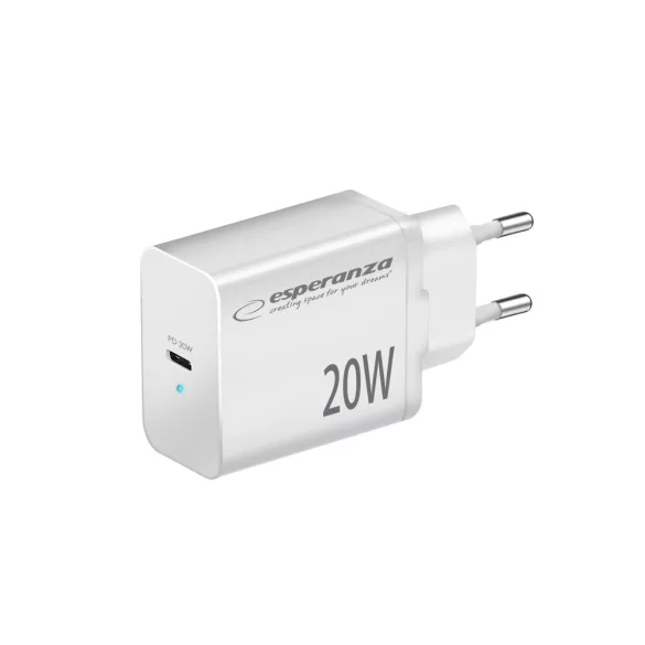 Esperanza Quick Power 20W USB-C PD hálózati töltő, fehér