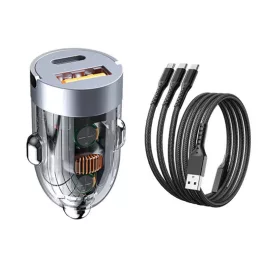   120 W autós töltő szett, kétportos autós töltőadapter + töltőkábel