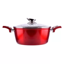   Tapadásmentes alumínium lábas üvegfedővel, indukciós, 24cm, 4.5L, piros Red Line 10397