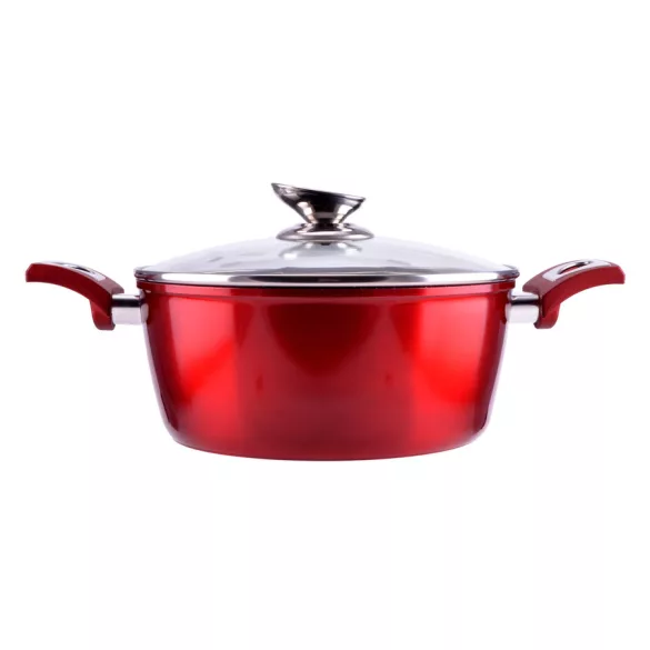 Tapadásmentes alumínium lábas üvegfedővel, indukciós, 24cm, 4.5L, piros Red Line 10397
